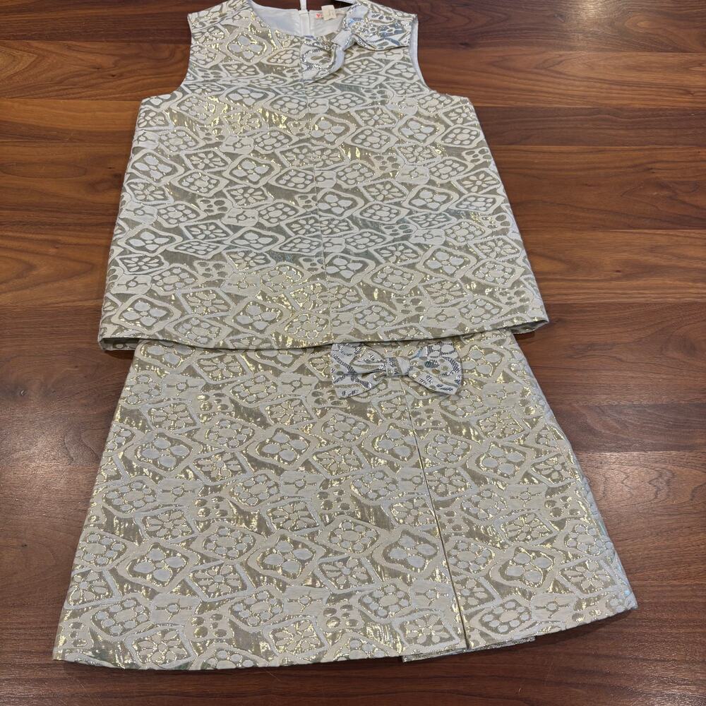 NWT Size 12 Crewcuts Gold Bows Top and Skirt Set